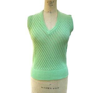 Country Set Womens Sweater Vest Tank Top Green Open Knit V-Neck Ribbed M NWT
